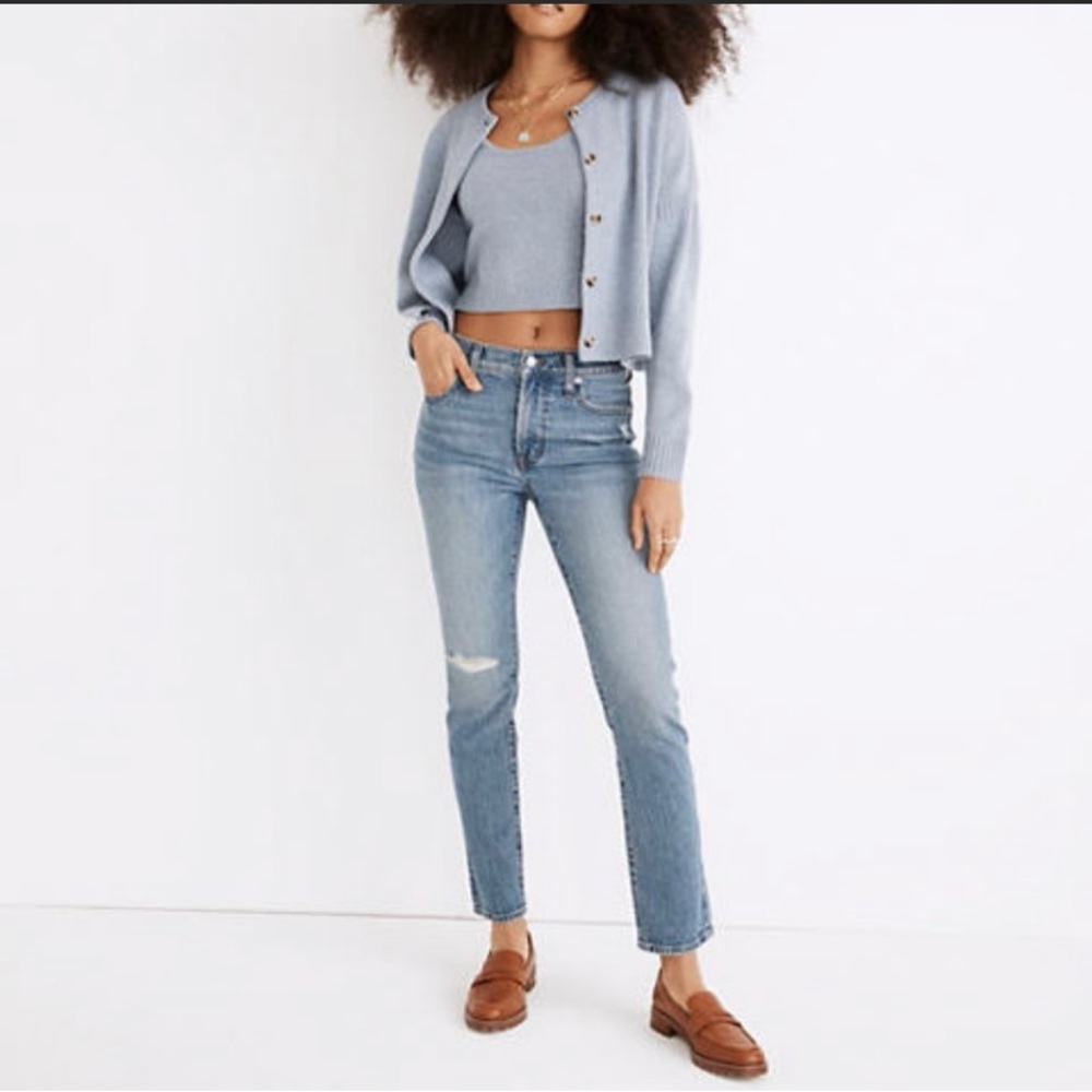 NWT Madewell Mid-Rise Perfect Vintage Jean in Ainsdale Wash: Knee-Rip Edition 30